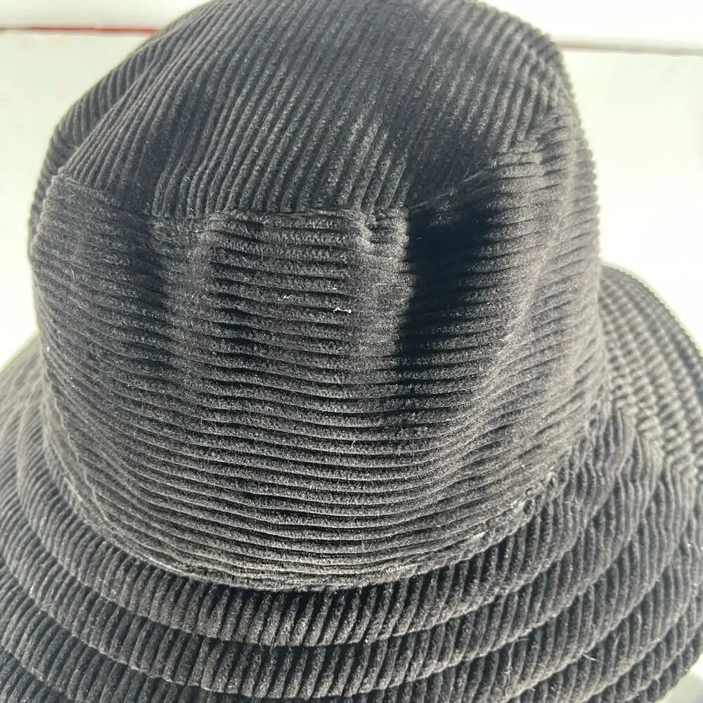 Vintage Corduroy Bucket Hat Fleece Lined Black Made in USA One Size Fisherman